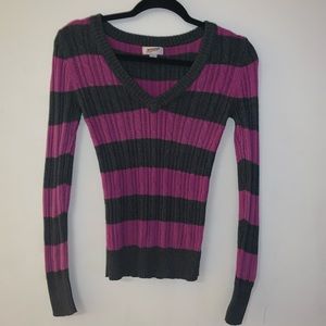 Purple and Gray Striped Long Sleeved Shirt